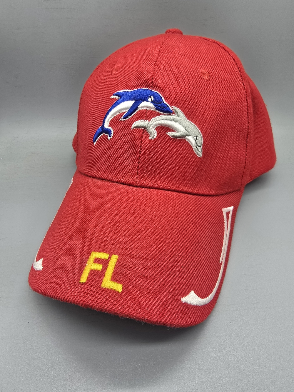 Florida Dolphins Embroidered Red Strap Back Adjustable Baseball Cap